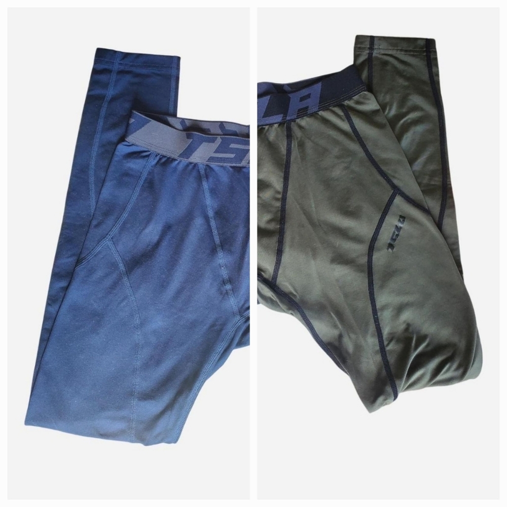 2 Pack Tesla Men's Compression Leggings - Olive Green and Navy